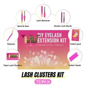 DIY Lash Extension Kit w/72 Pcs D Curl Cluster Lashes Bond & Seal Lashes Remover